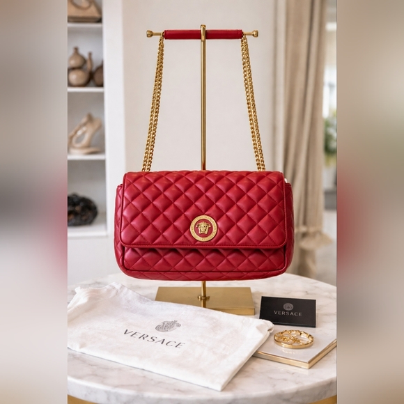 Versace Handbags - Versace Red Quilted Nappa Leather Medusa Shoulder Bag – Gold Hardware